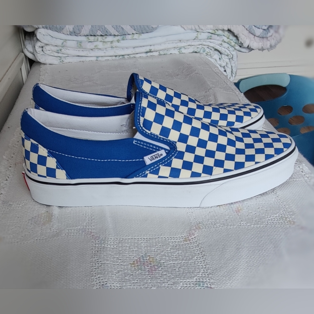 Vans Classic Slip On Blue Checkered Shoes 721356 Mens 9.5/Women's 11